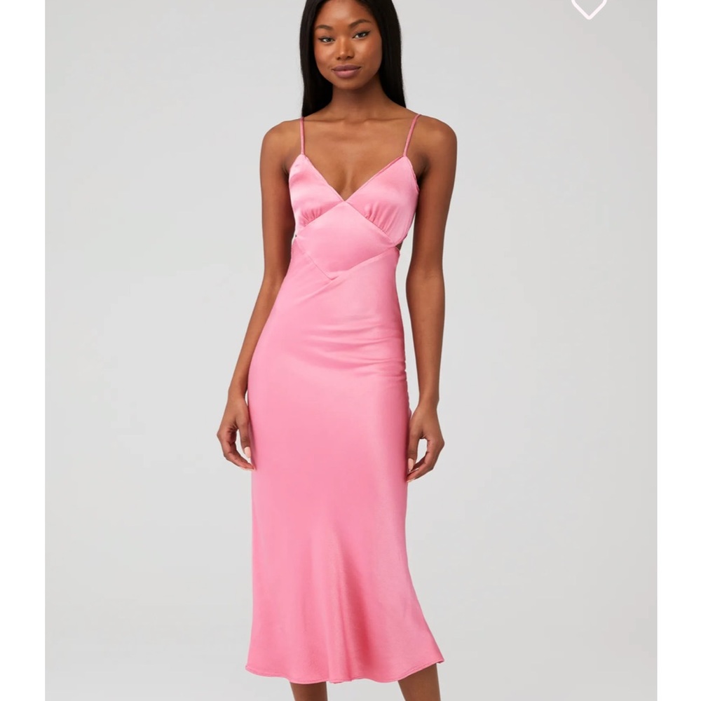 Bardot Pink Satin Slip Midi Dress